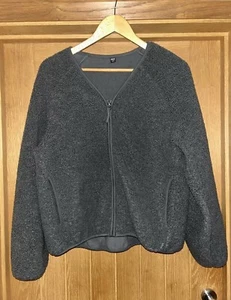 UNIQLO Charcoal Grey Soft Pile Lined Fleece V-neck Cardigan Jacket Size Small - Picture 1 of 9