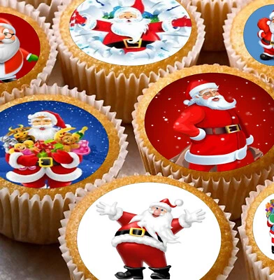 CDB 24 edible Christmas Santa style Iced Fondant / Card Cupcake Fairy Cake Toppers