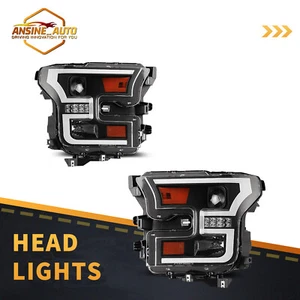 Black Clear Headlights for 2015-2017 Ford F-150 Driving Headlamp Projectors Pair - Picture 1 of 8