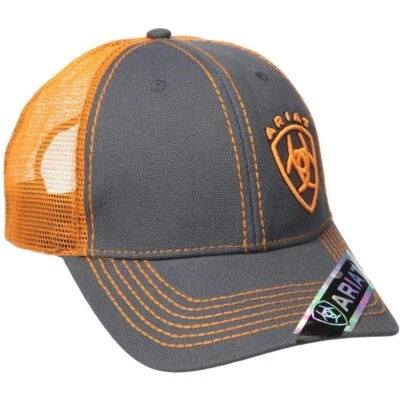 NOVO Boné de Beisebol Ajustável Ariat Trucker Chapéu Cinza e Laranja Malha Traseira - Imagem 1 de 2