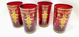 NEUWERTIG 4 Vintage elegante rote Longdrinkgläser Medaillons & Swags mundgeblasen - Bild 1 von 4