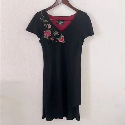 Estilo Vintage SL Moda Negro Vestido Almohadillas para el Hombro Diseño Floral Elegante 12P Foto 1 de 4