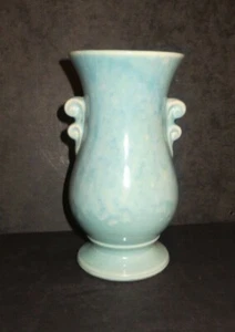 Vintage Brush McCoy USA 594 Scroll Handle Blue Pottery Vase - Picture 1 of 8
