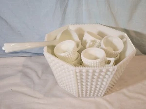 FENTON White Hobnail Milk Glass 14 Piece Octagon Punch Set #3911, VERY NICE! - Picture 1 of 21