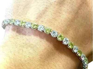 8CT Round Cut Lab Created Peridot Diamond Tennis Bracelet 14K White Gold Plated - Picture 1 of 9