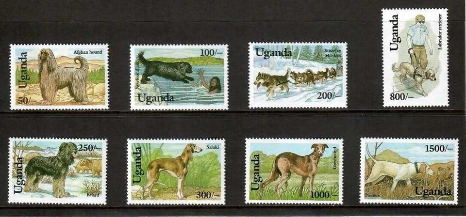 Uganda 1993 - Perros - Juego de 4 estampillas - Scott #1127-34 - MNH Foto 1 de 1