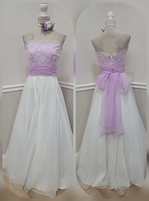 Vestido de noite vintage anos 70 lavanda renda sem alças ILGWU vestido de organza/estilo Bridgerton - Imagem 1 de 4