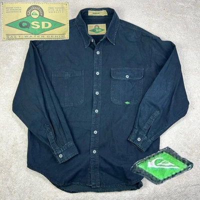 Camisa vaquera negra vintage de los 90’s Quicksilver QSD de mezclilla de agua salada ropa de surf para hombre M Foto 1 de 4