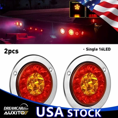 2x Luces traseras redondas rojas/ámbar 16 LED para remolque camión remolque RV parada señal de giro Foto 1 de 4