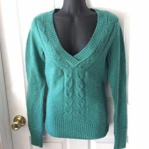 Vintage Y2K Juniors SO Super Soft Green Teal Turquoise V Neck Sweater Small S - Picture 1 of 4