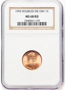 1995 1C Doubled Die Obverse, NGC GEM MS68 Red - NEARLY PERFECT COIN - Picture 1 of 2