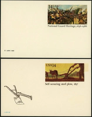 USA #UX114 National Guard #UX115 John Deere Plow 14c Postage Cards 1986-7 Unused - Image 1 of 3