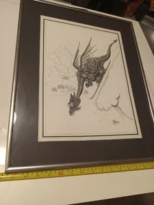 RC Matteson " princess/dragon matted picture pen/ink - Picture 1 of 4