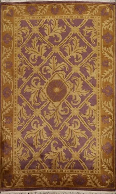 Purple/ Gold French Style Nepalese Oriental Area Rug Hand-knotted Plush Wool 4x6 - Image 1 of 4