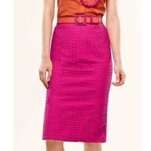 Talbots Womens Cotton Eyelet Pencil Skirt Embroidered Layer Pink Orange Lined 6 - Picture 1 of 5