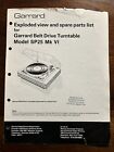 Garrard Model SP25 MK VI Turntable Original OEM Exploded View Parts List