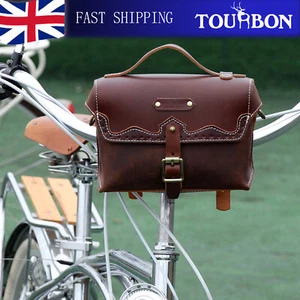 TOURBON Vintage Leather Bicycle Handlebar Bag Bike Pannier Tool Carry Case Gift - Picture 1 of 24