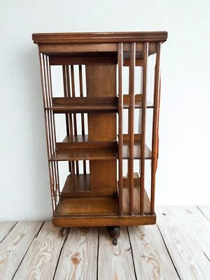 19th century large Edwardian oak square revolving bookcase - Image 1 of 4