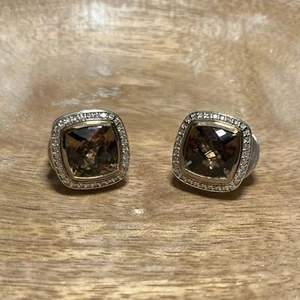David Yurman 18k Gold & 925 Sterling Silver Smoky Quartz & Diamond Earrings - Picture 1 of 16