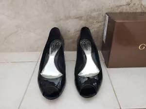 Like New Genuine Gucci Vitello Vernice Soft Black Patent Leather Wedges Sz IT 38 - Picture 1 of 12