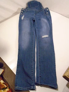 Overall Denim Distressed Blue Jean Bibs Girl US Sz 12 Hippy Girl onepiece youth - Picture 1 of 7