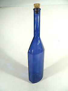 Bottle Blue-ish Purple w/Cork Decoration 13"H