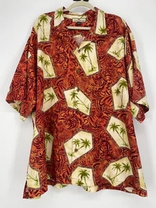 Tommy Bahama mens size 2XL Silk Hawaiian Shirt Red Palm Tree Print Short-Sleeve - Picture 1 of 9