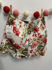 Zara Shorts Womens Size S Cream Floral High Waist Side Zip Linen Blend