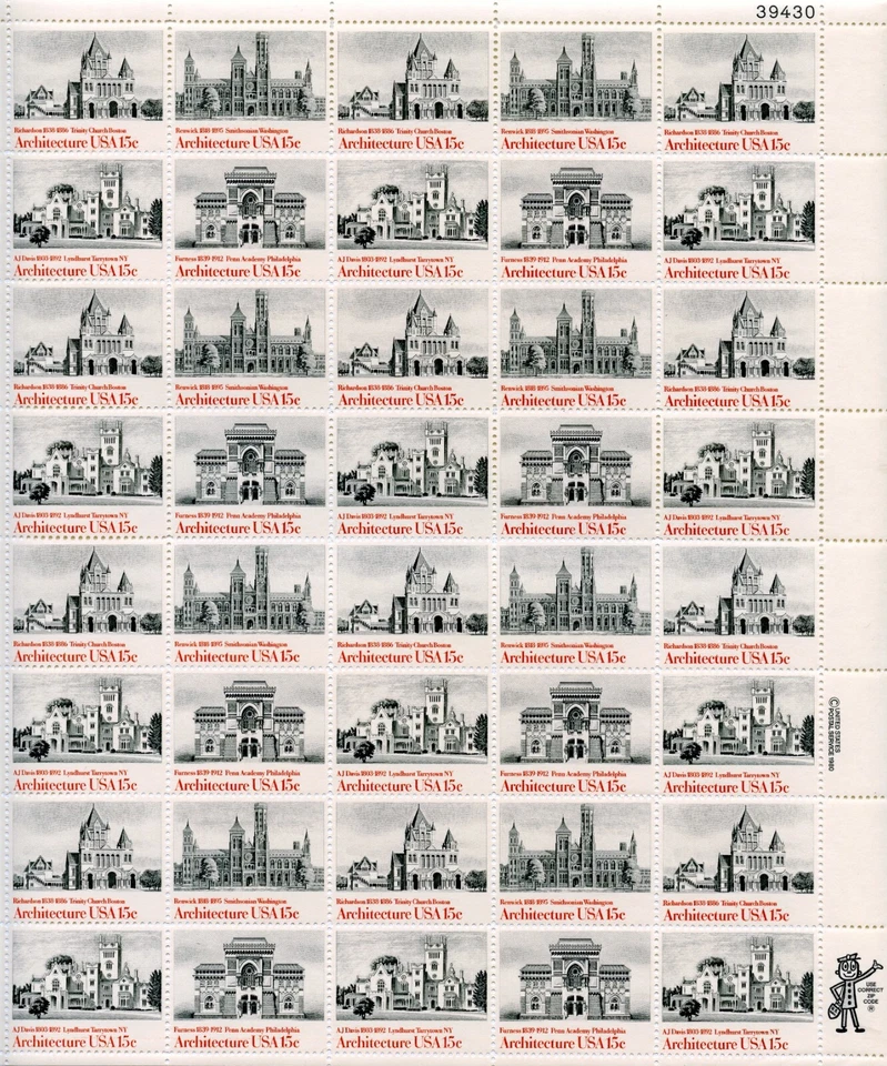 U.S. Sheet of 40 Postage Stamps-Architecture-1980 - Image 1 of 1
