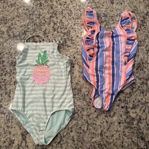 Lot of 2 GAP Girls Size M Bathing Swim Suit Pineapple Ruffle EUC - Picture 1 of 5