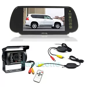 Wireless Car Rear View Kit 7" LCD Mirror Monitor + CCD Reversing Camera 18LED - Bild 1 von 12