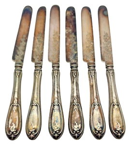 6 ~ ANTIQUE Solid Sterling Silver Hollow Handled Dinner Knives Set NO MONOGRAM - Picture 1 of 4