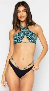 Beach Bunny Bikini Set Lex Triangle/Halter Teal Leopard  Lex Tango-Bottom-Small - Picture 1 of 6