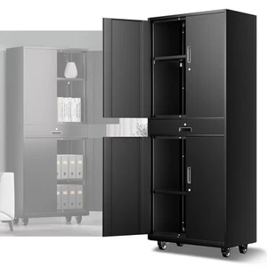 15.71"D x 31.5"W x 72.56"H Metal Storage Cabinets W/1 Drawer and 2 Shelves Black - Picture 1 of 7