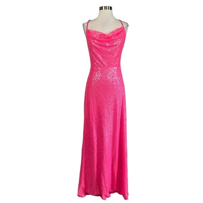 Vestido de noche largo sin espalda con lentejuelas rosa talla 12 AQUA para mujer Foto 1 de 4