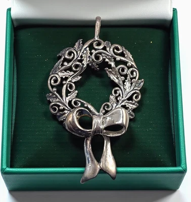 Pingente vintage JEZ 925 prata esterlina filigrana grinalda de Natal rolo trabalho aberto - Imagem 1 de 4