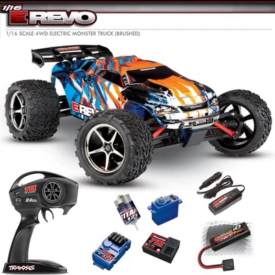 Traxxas E-Revo 1/16 4WD Brushed Truck Orange RTR w/ TQ Radio / iD Battery - Image 1 of 4