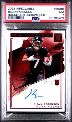 2023 Panini Impeccable Rookie AUTO #RABR Bijan Robinson Falcons RC Red /75 PSA 7 - Image 1 of 2