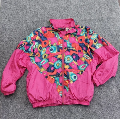 Vtg Active Elements Jacket Women Small Pink Nylon Windbreaker Multicolor 90s - Image 1 of 4