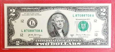 2017 A $2 Federal Reserve Note REAL REPEATER Serial L87088708A– Fancy Number UNC - Image 1 of 2