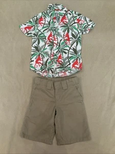 Mini Boden 4/5 Monkey Shirt Button Front 4 Dickies Tan Shorts Lot Boys - Picture 1 of 7