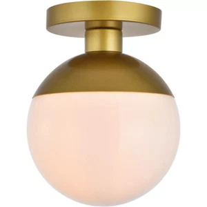 Living District LD6054BR Elegant Eclipse 1 Light Brass Flush Mount Frosted Glass - Picture 1 of 5