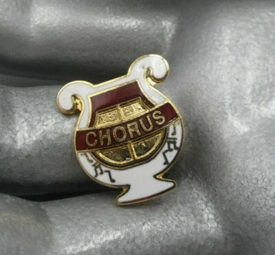 Chorus Tie Lapel Pin White and Brown Enamel Lyre Harp Gold Tone Music Notes 3/4" - Image 1 of 4