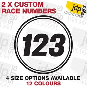 2 X CUSTOM ROUND RACE NUMBERS VINYL STICKERS MOTOCROSS KART DECALS MX DIRT BIKE - Bild 1 von 12