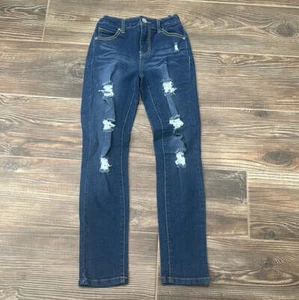 Girls Size 12 Pink Latte Adjustable Waist Distressed Jeans - Good Used Condition - Picture 1 of 5