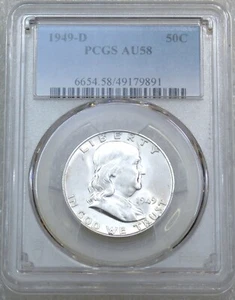 1949-D Franklin Half Dollar PCGS AU58 looks Full Bell Lines PQ Just Graded #H8H - Picture 1 of 4