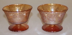 2 Vintage Federal Glass NORMANDIE Marigold Bouquet and Lattice Desert Bowl Cups - Picture 1 of 10