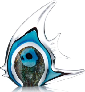 Blue Stripe Tropical Fish Glass Sculpture Home Tabletop Decoration, Christmas Bi - Picture 1 of 12