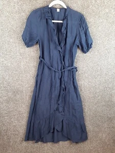 Old Navy Midi Wrap Dress Womens M Blue Short Sleeve Floral Embroidered Casual - Picture 1 of 9