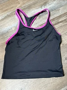 Nike Logo Black Pink RacerBack Tankini Swim Top Size XLarge (14) Girls - Picture 1 of 4